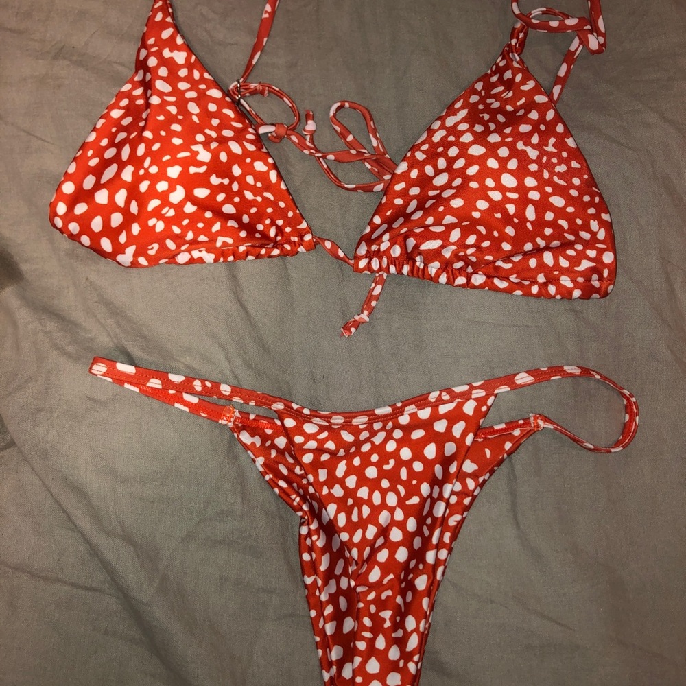 Zaful Orange/Ted &white spotted Brazilian bikini